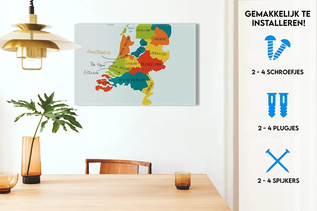 Kleurrijk metalen magneetbord met Nederland kaart - droog uitwisbaar & magnetisch