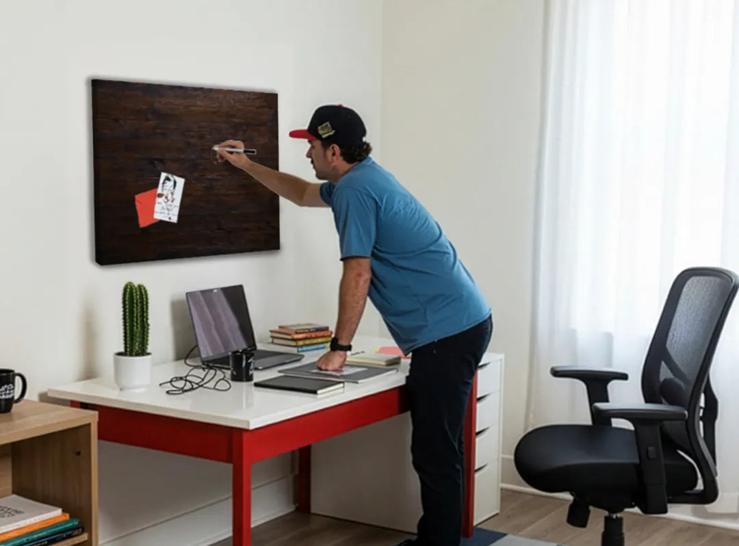 Stijlvol houten look magneetbord in aluminium – droog uitwisbaar & magnetisch