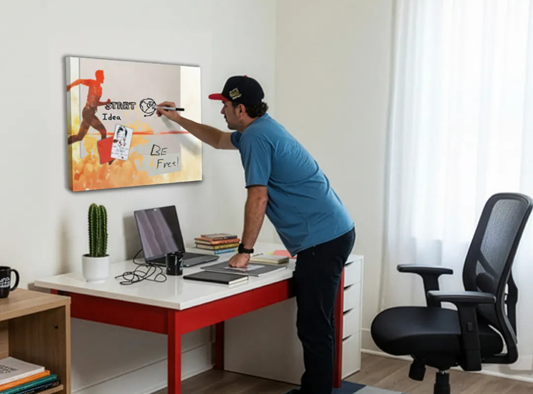 Metalen magneetbord met dynamische hardloper afbeelding - droog uitwisbaar & magnetisch