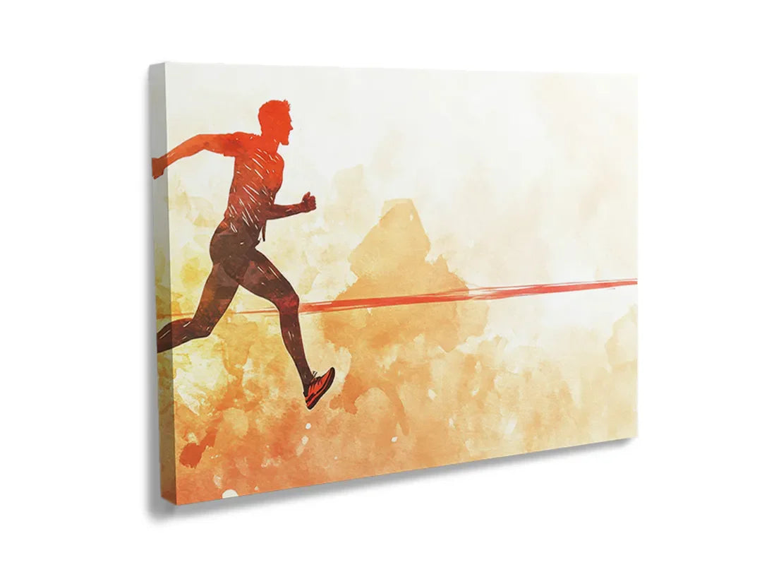 Metalen magneetbord met afbeelding van een hardloper in een dynamisch ontwerp.