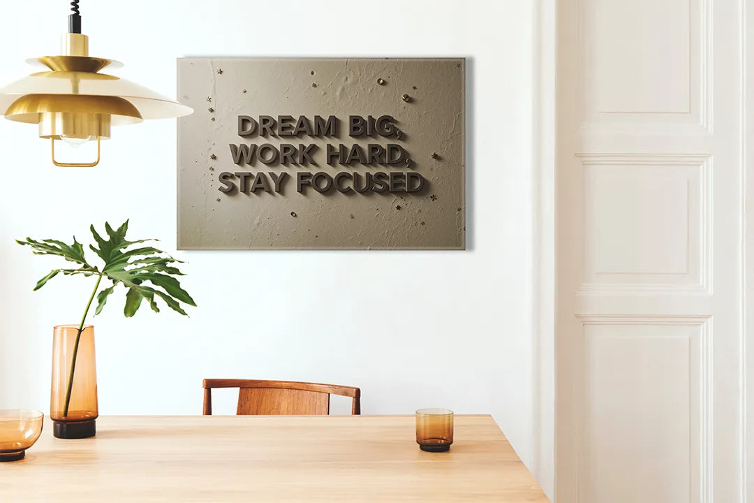 Motiverend metalen magneetbord - Dream Big, Work Hard – droog uitwisbaar & magnetisch