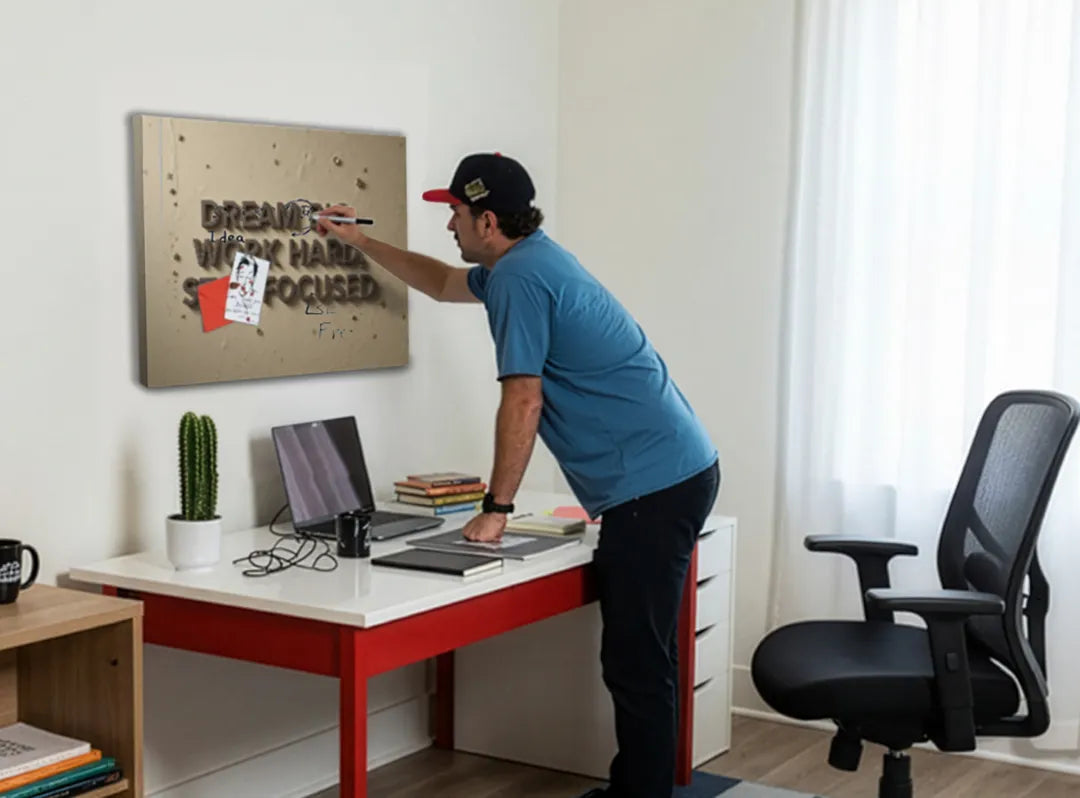Motiverend metalen magneetbord - Dream Big, Work Hard – droog uitwisbaar & magnetisch
