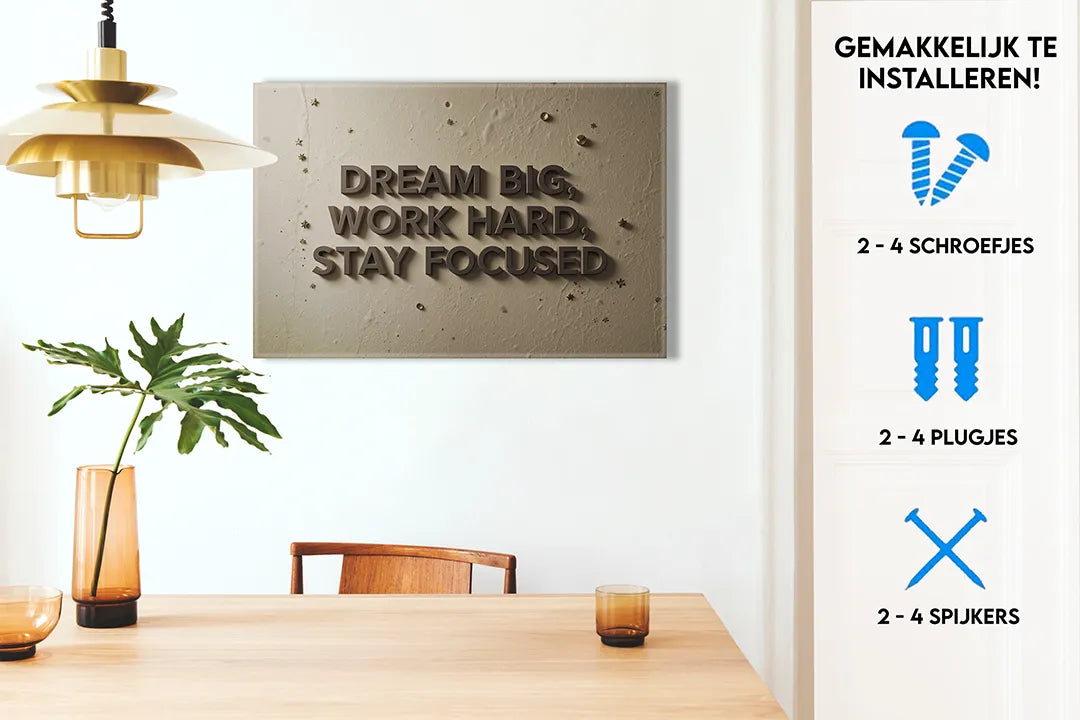 Motiverend metalen magneetbord - Dream Big, Work Hard – droog uitwisbaar & magnetisch