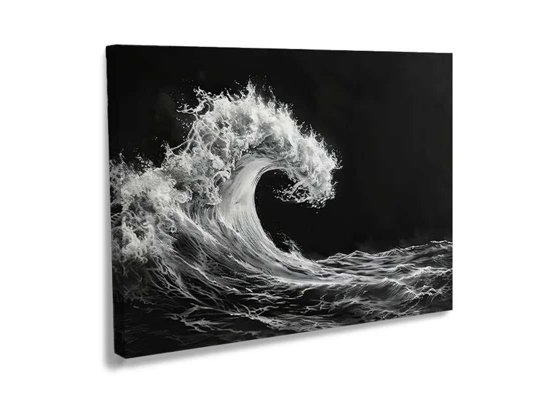 Metalen magneetbord van krachtige golven in zwart-wit uitvoering.