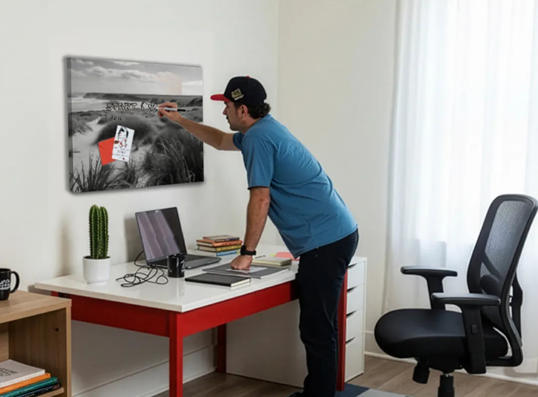 Metalen magneetbord van het zwarte strandlandschap - droog uitwisbaar & magnetisch