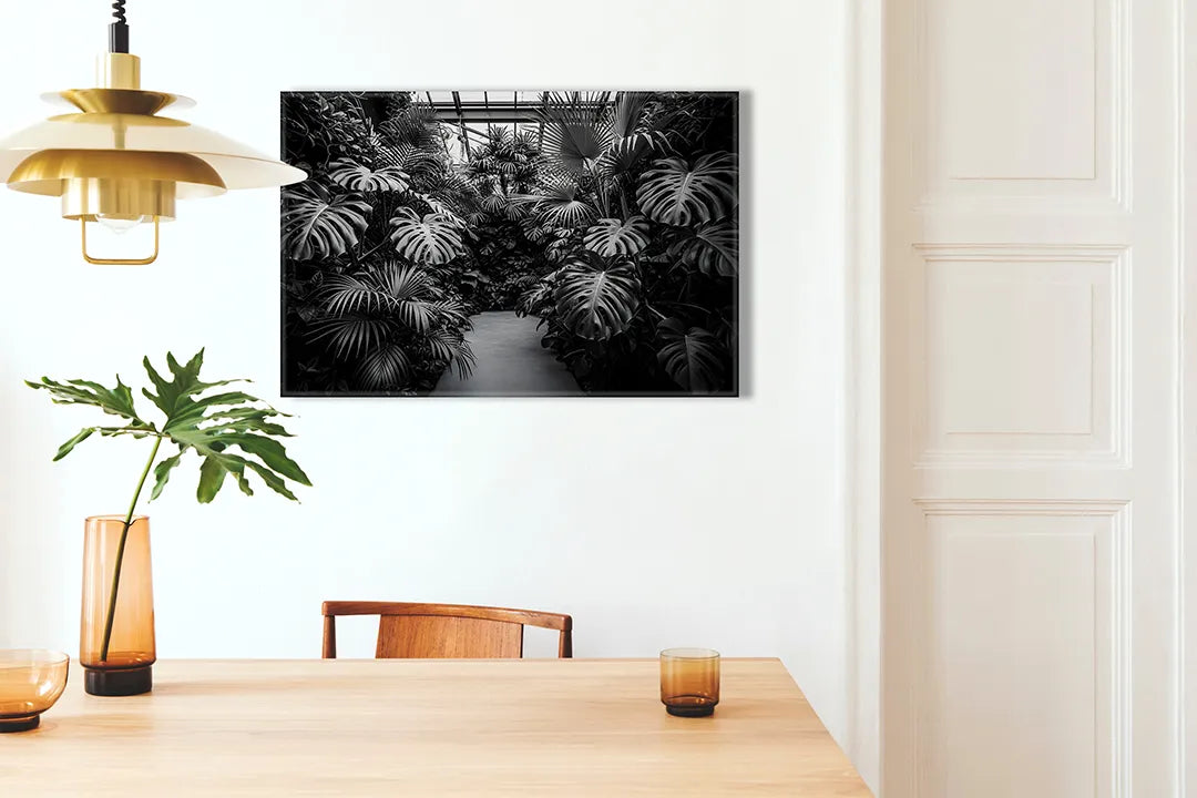 Metalen magneetbord met tropische planten in zwart-wit - droog uitwisbaar & magnetisch