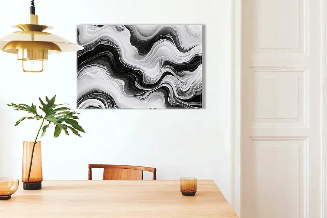 Metalen magneetbord met abstracte zwart-wit marble print – droog uitwisbaar & magnetisch