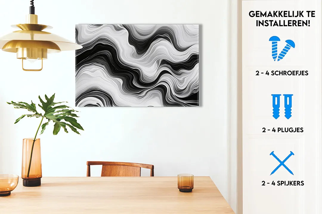 Metalen magneetbord met abstracte zwart-wit marble print – droog uitwisbaar & magnetisch