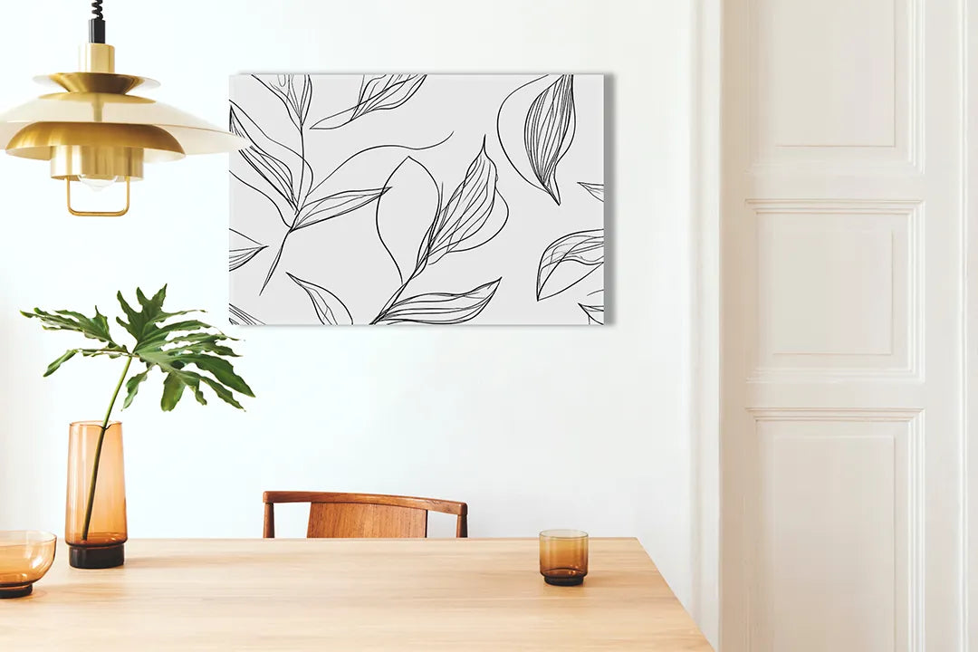 Metalen magneetbord met elegante lijntekeningen van bladeren - droog uitwisbaar & magnetisch