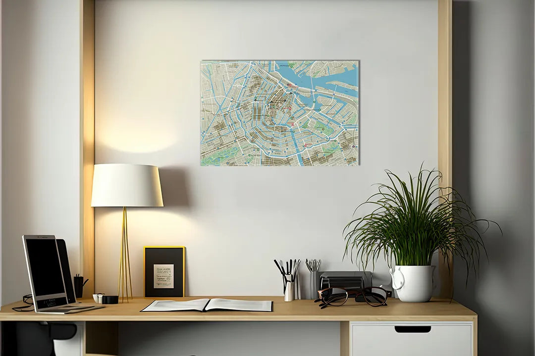 Metalen magneetbord van een gedetailleerde stadskaart - droog uitwisbaar & magnetisch