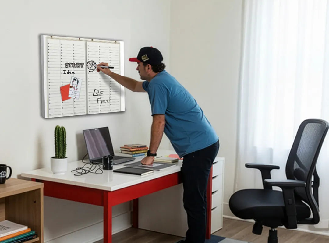 Metalen magneetbord met stijlvolle lijnen – droog uitwisbaar & magnetisch