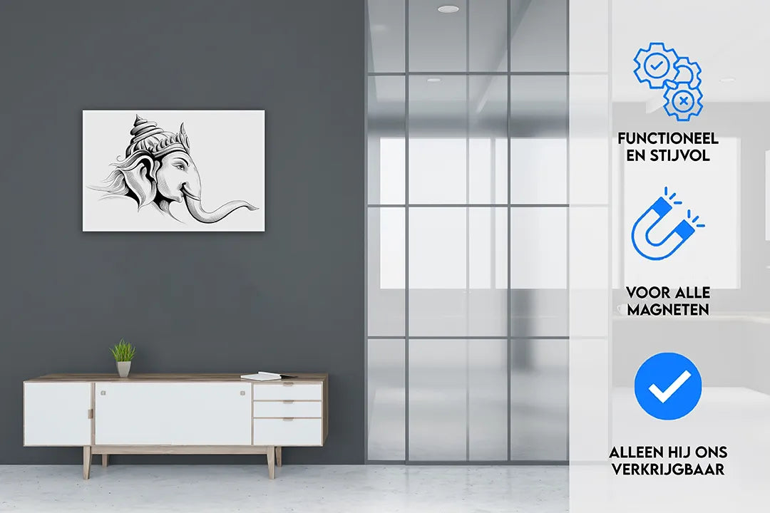 Elegant metalen magneetbord met Ganesha ontwerp – droog uitwisbaar & magnetisch