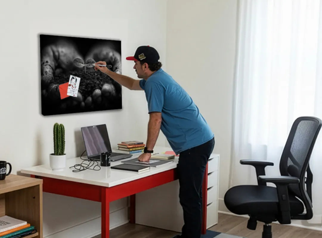 Metalen magneetbord met groeiend plantje – droog uitwisbaar & magnetisch