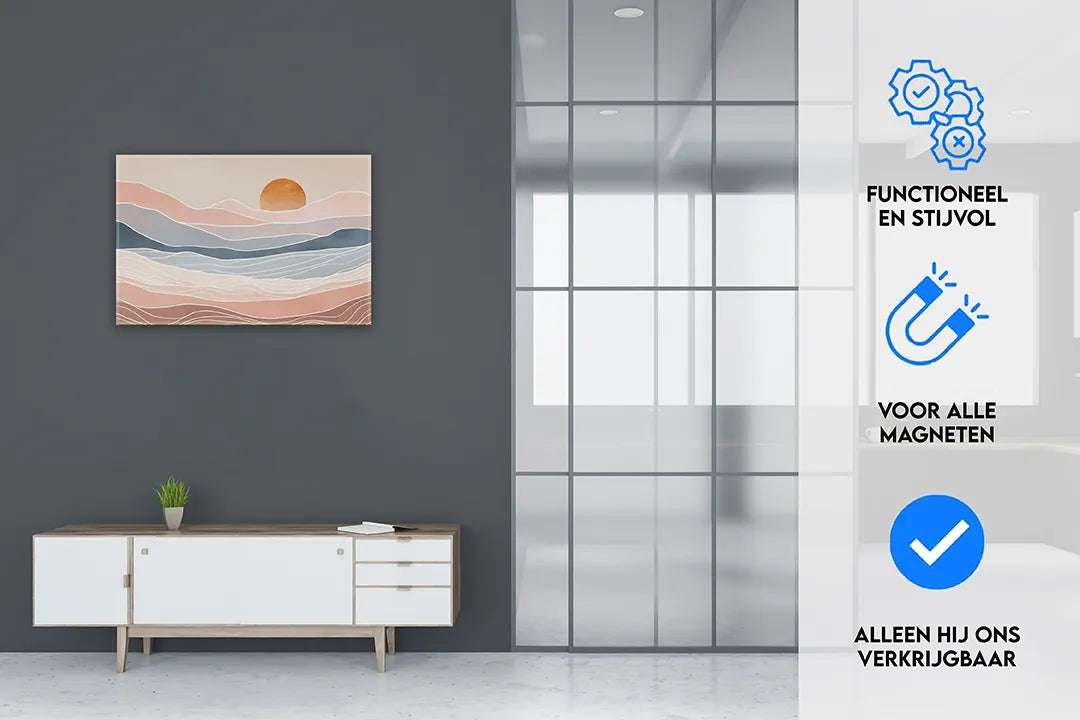 Metalen magneetbord met abstracte berglandschap – droog uitwisbaar & magnetisch