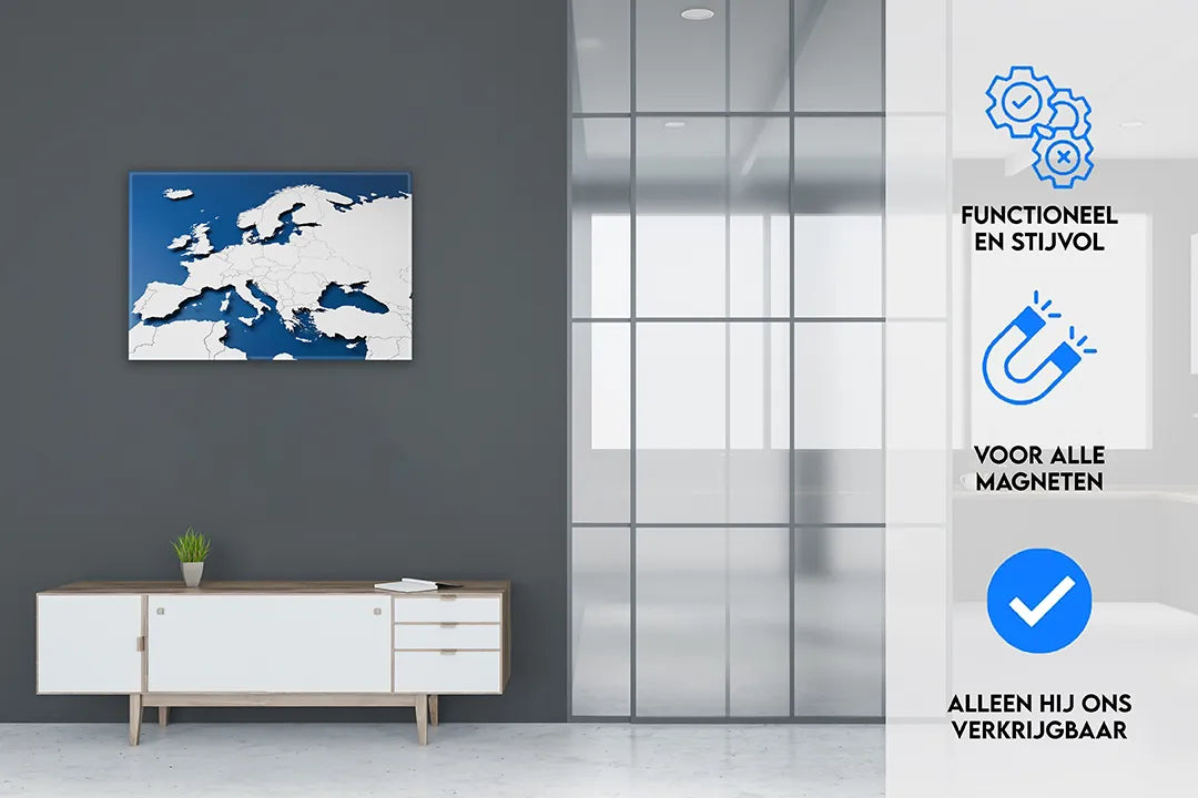 Metalen magneetbord met Europese kaart – droog uitwisbaar & magnetisch