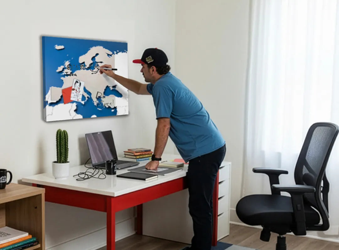 Metalen magneetbord met Europese kaart – droog uitwisbaar & magnetisch