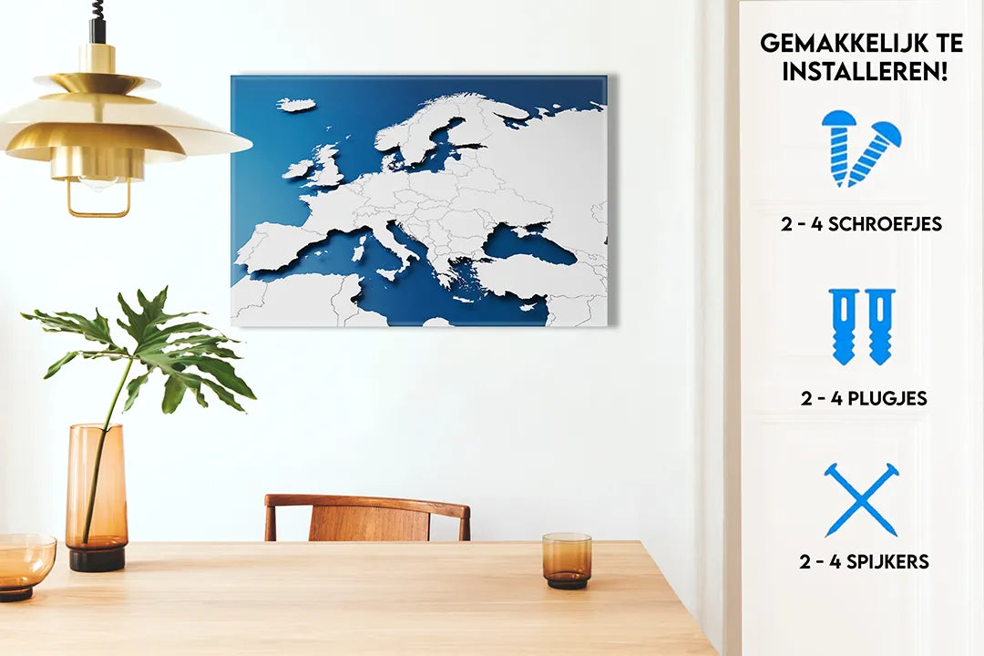 Metalen magneetbord met Europese kaart – droog uitwisbaar & magnetisch