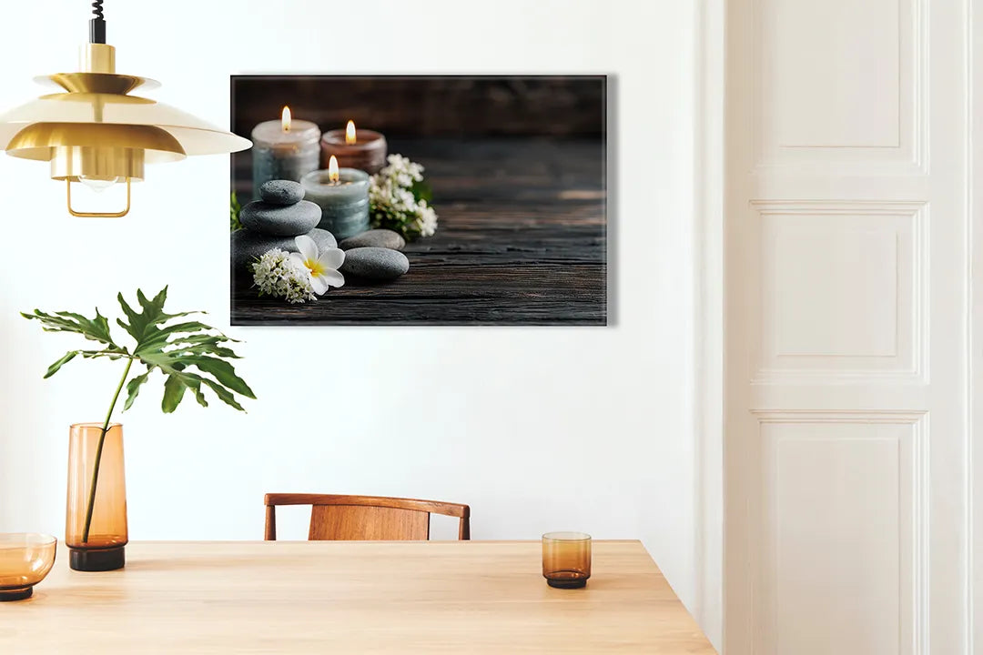 Rustiek en sfeervol metalen magneetbord met kaarsen en stenen – droog uitwisbaar & magnetisch