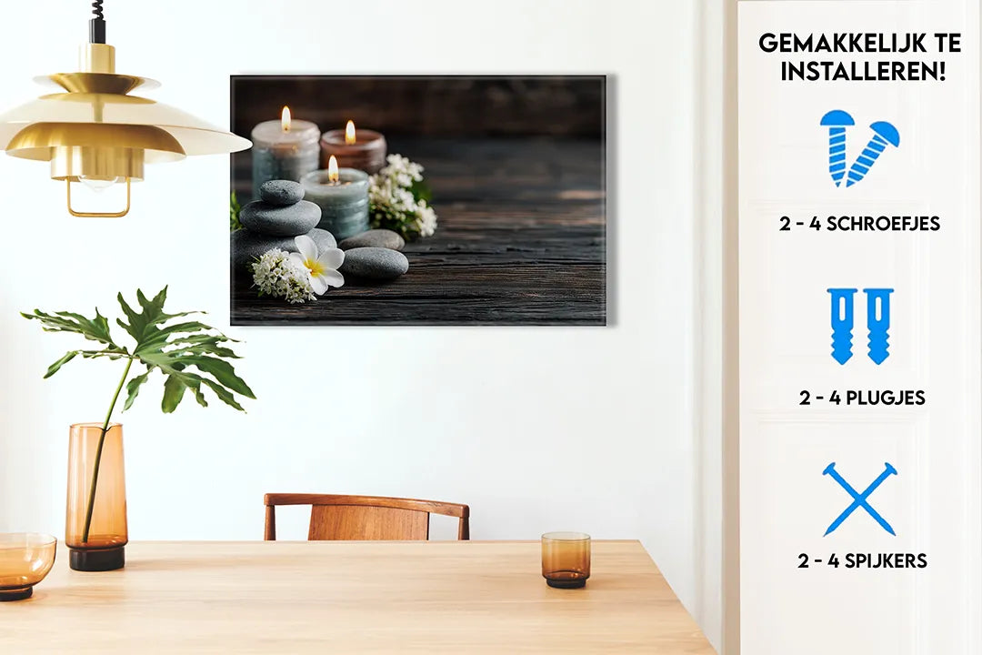 Rustiek en sfeervol metalen magneetbord met kaarsen en stenen – droog uitwisbaar & magnetisch