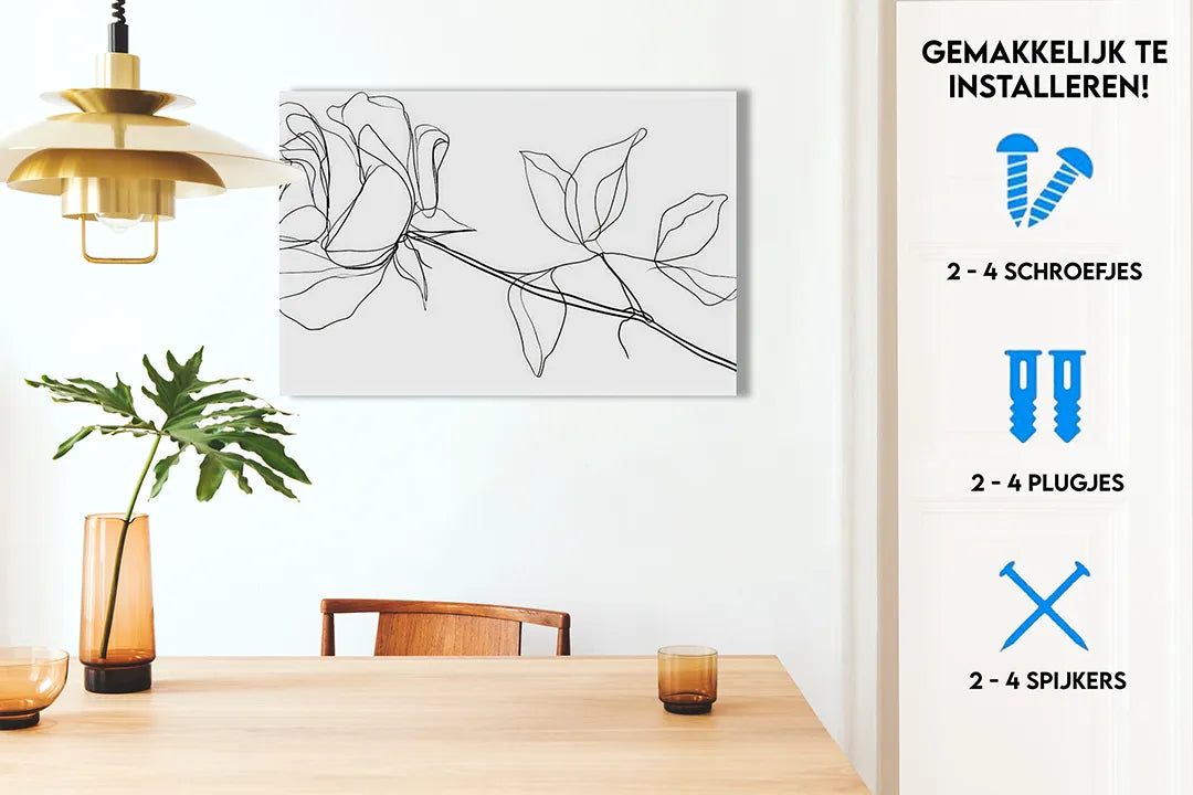 Minimalistisch metalen magneetbord met rozenlijntekening – droog uitwisbaar & magnetisch