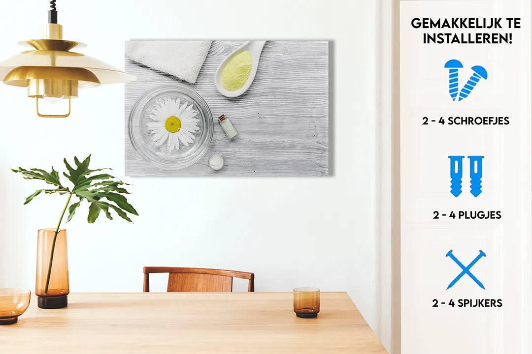 Metalen magneetbord met een bloem en wellness accessoires – droog uitwisbaar & magnetisch