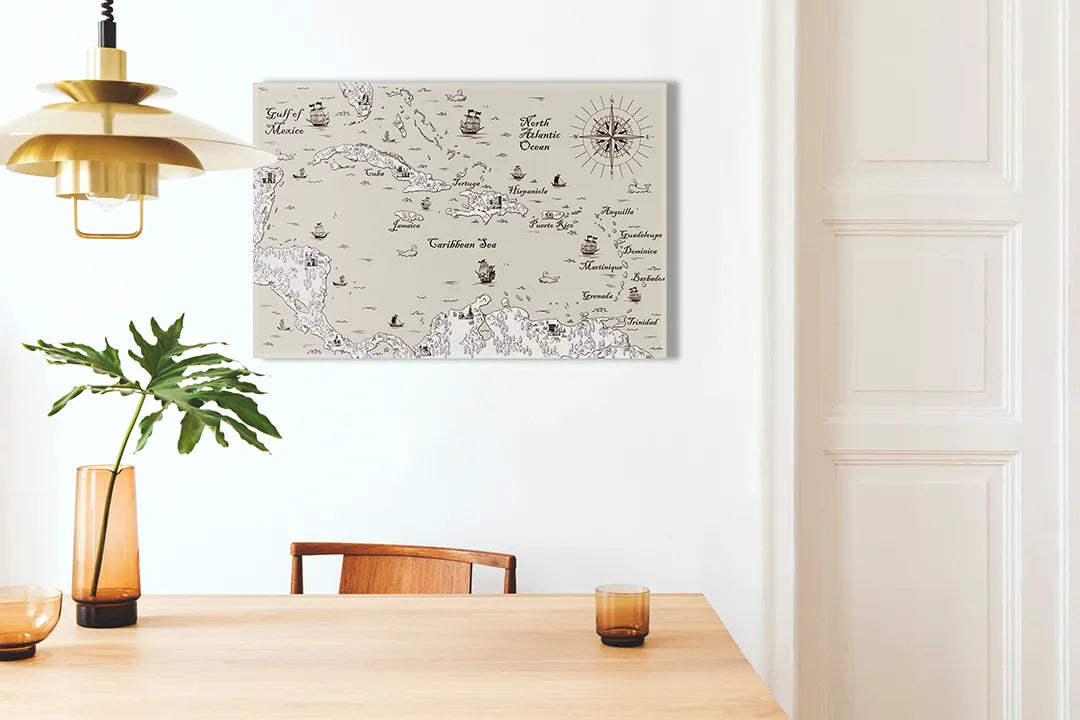 Retro metalen magneetbord met zeekaart ontwerp – droog uitwisbaar & magnetisch