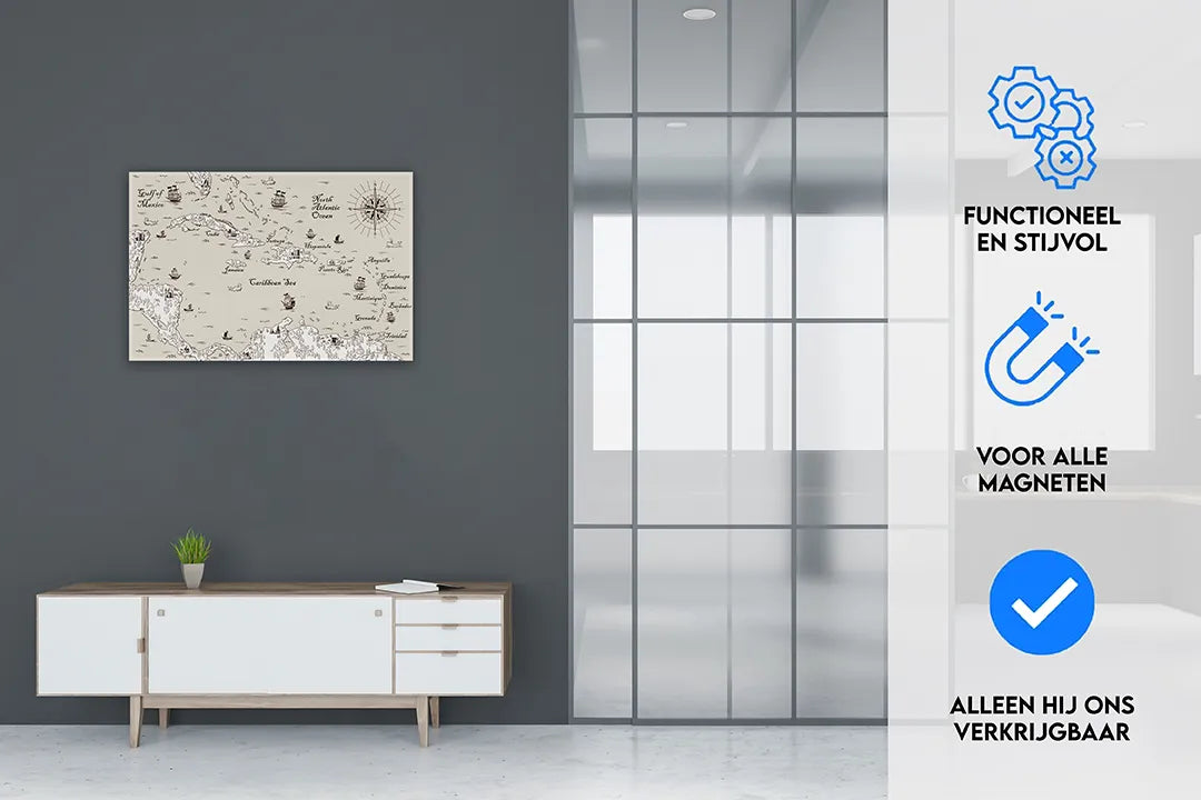 Retro metalen magneetbord met zeekaart ontwerp – droog uitwisbaar & magnetisch