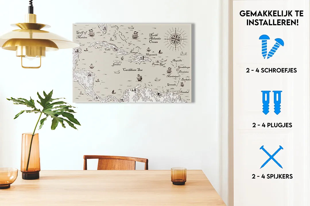 Retro metalen magneetbord met zeekaart ontwerp – droog uitwisbaar & magnetisch