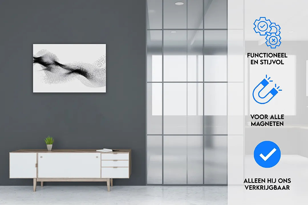 Abstract zwart-wit metalen magneetbord – droog uitwisbaar & magnetisch