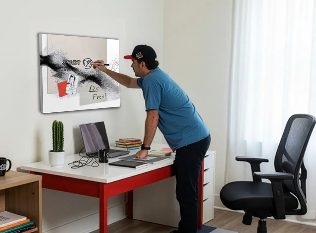 Abstract zwart-wit metalen magneetbord – droog uitwisbaar & magnetisch