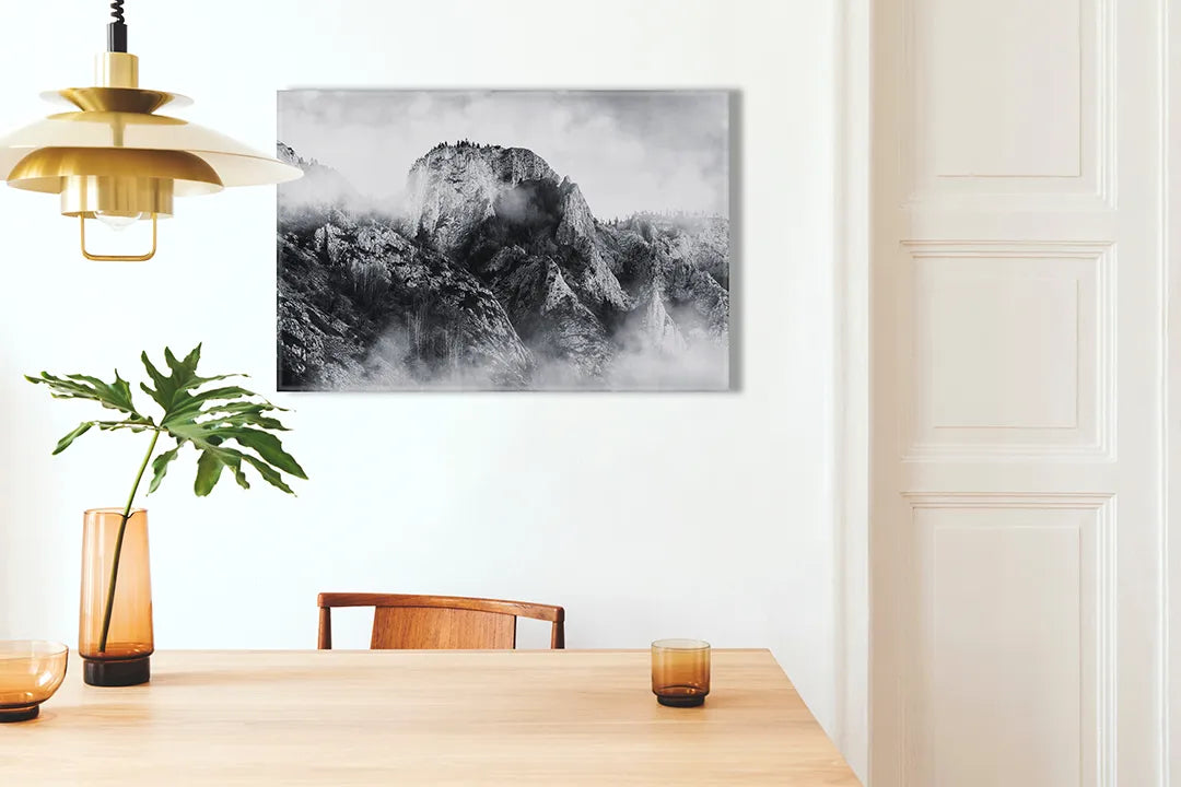 Metalen magneetbord met berglandschap in zwart-wit – droog uitwisbaar & magnetisch