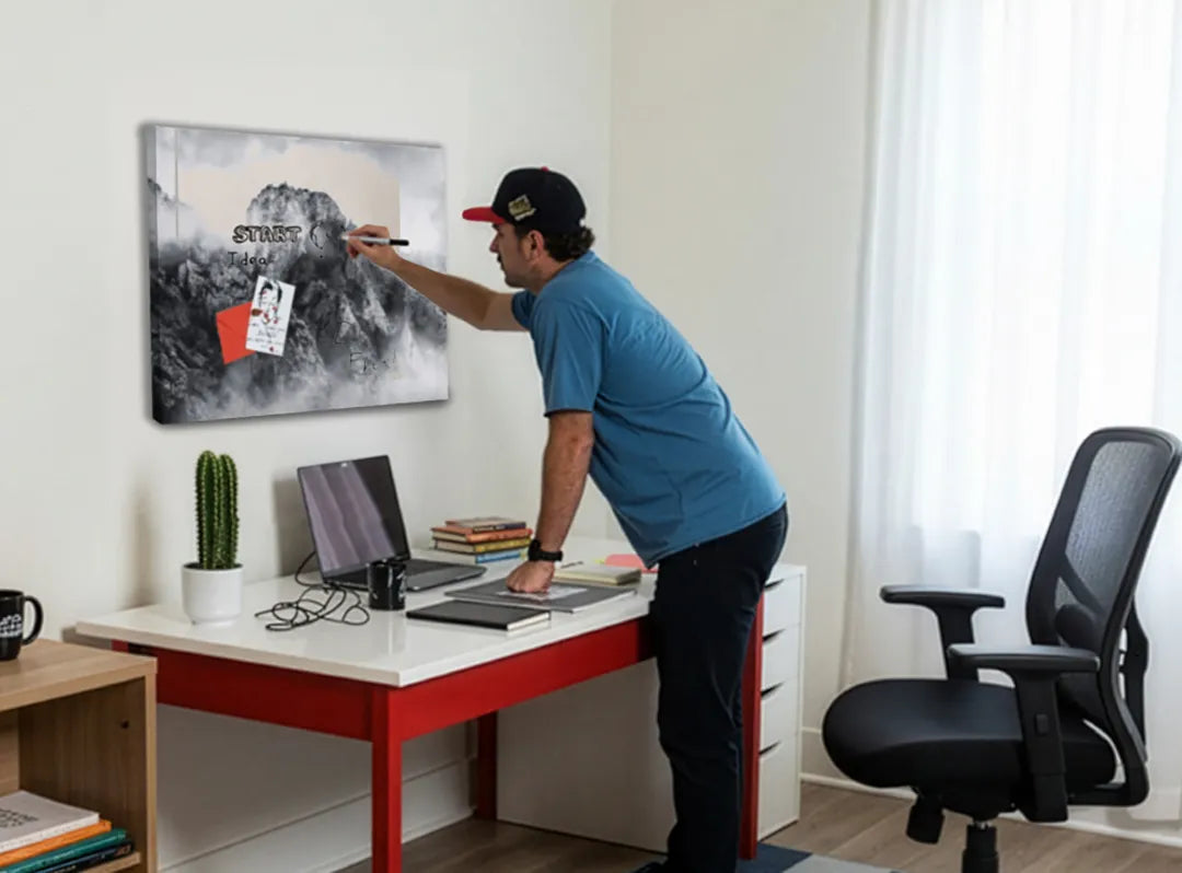 Metalen magneetbord met berglandschap in zwart-wit – droog uitwisbaar & magnetisch