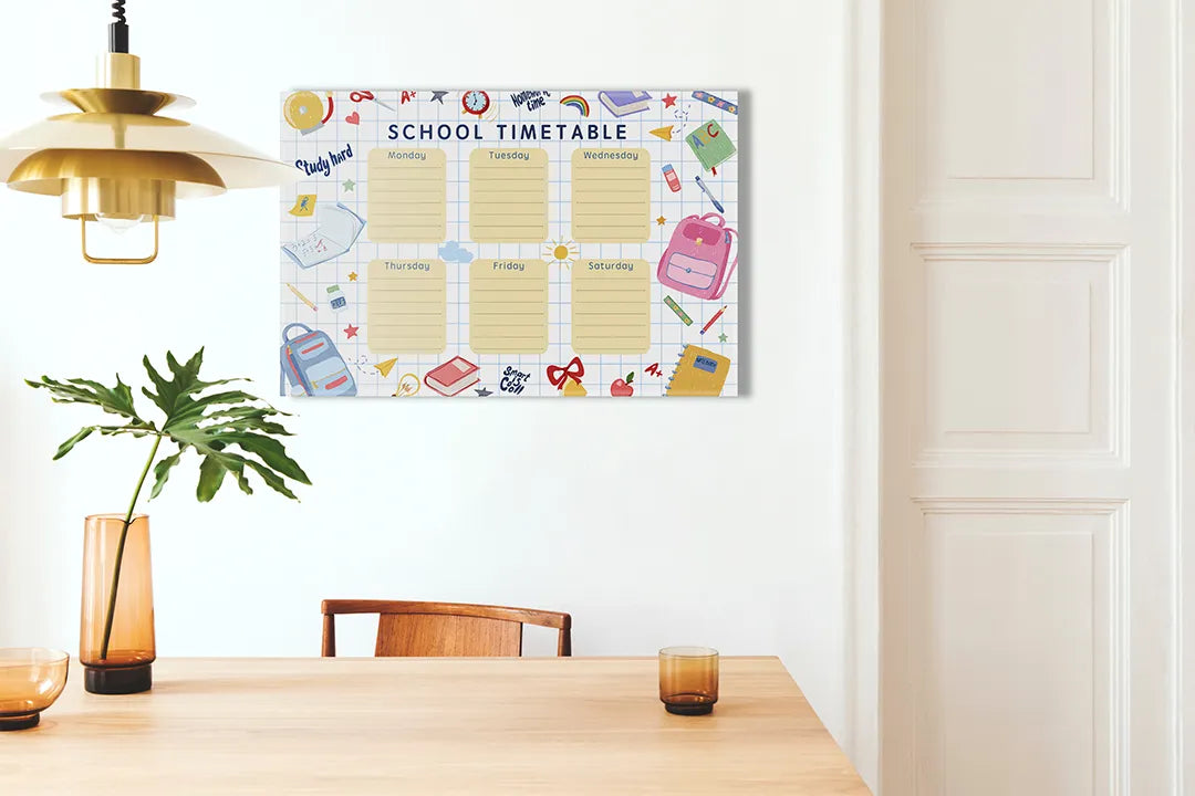 Metalen magneetbord met schooltimetable ontwerp – droog uitwisbaar & magnetisch