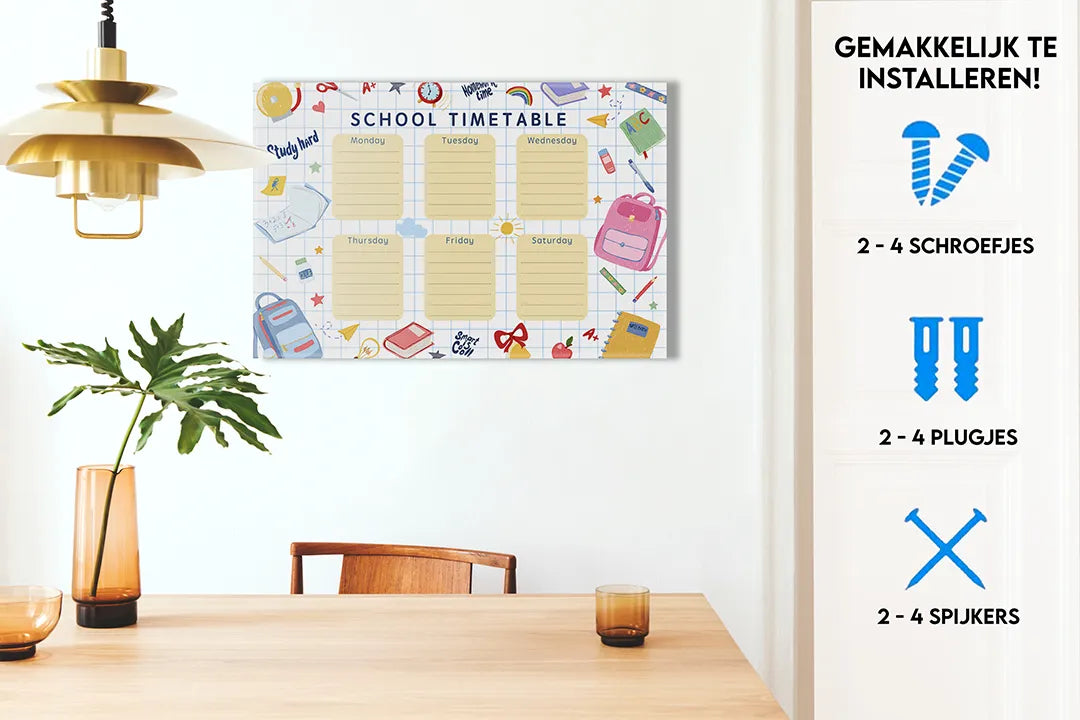 Metalen magneetbord met schooltimetable ontwerp – droog uitwisbaar & magnetisch