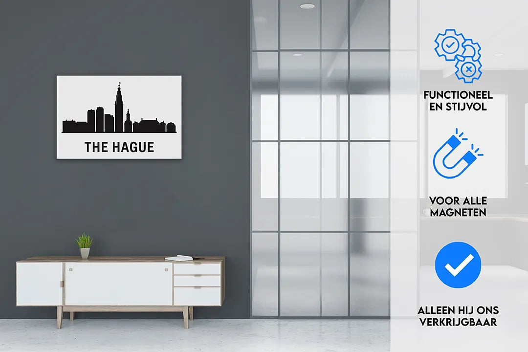 Metalen magneetbord met skyline van den haag – droog uitwisbaar & magnetisch