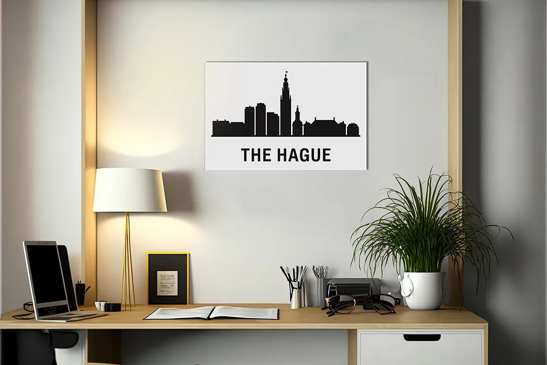 Metalen magneetbord met skyline van den haag – droog uitwisbaar & magnetisch