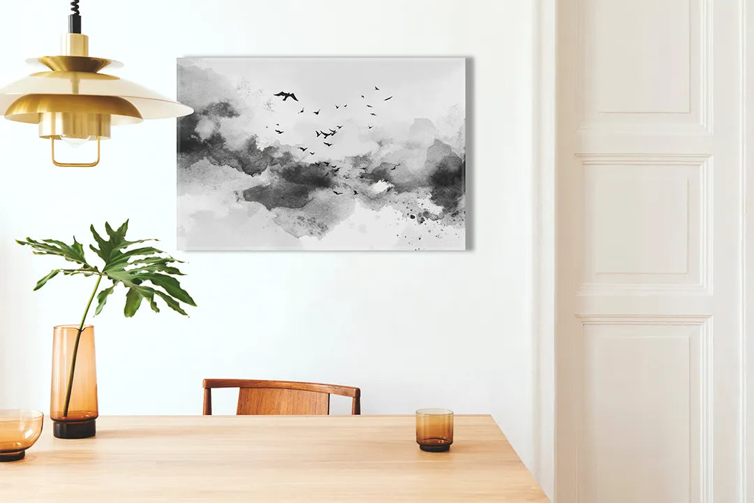 Metalen magneetbord met vogels op waterverfachter achtergrond – droog uitwisbaar & magnetisch