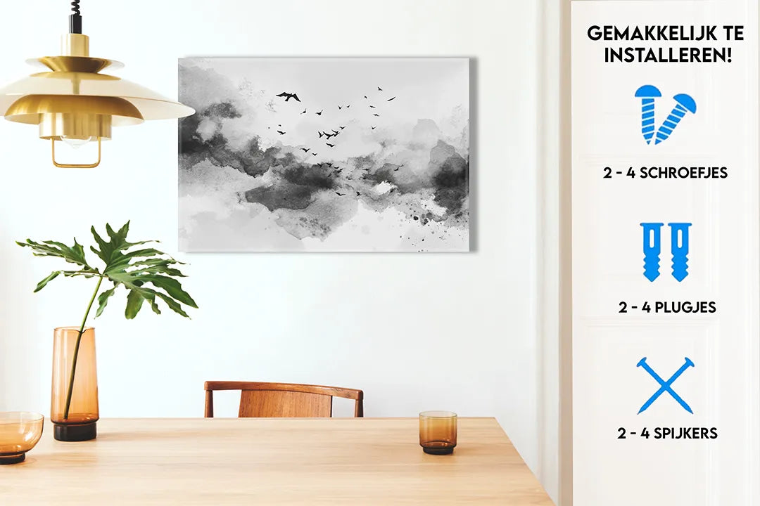 Metalen magneetbord met vogels op waterverfachter achtergrond – droog uitwisbaar & magnetisch