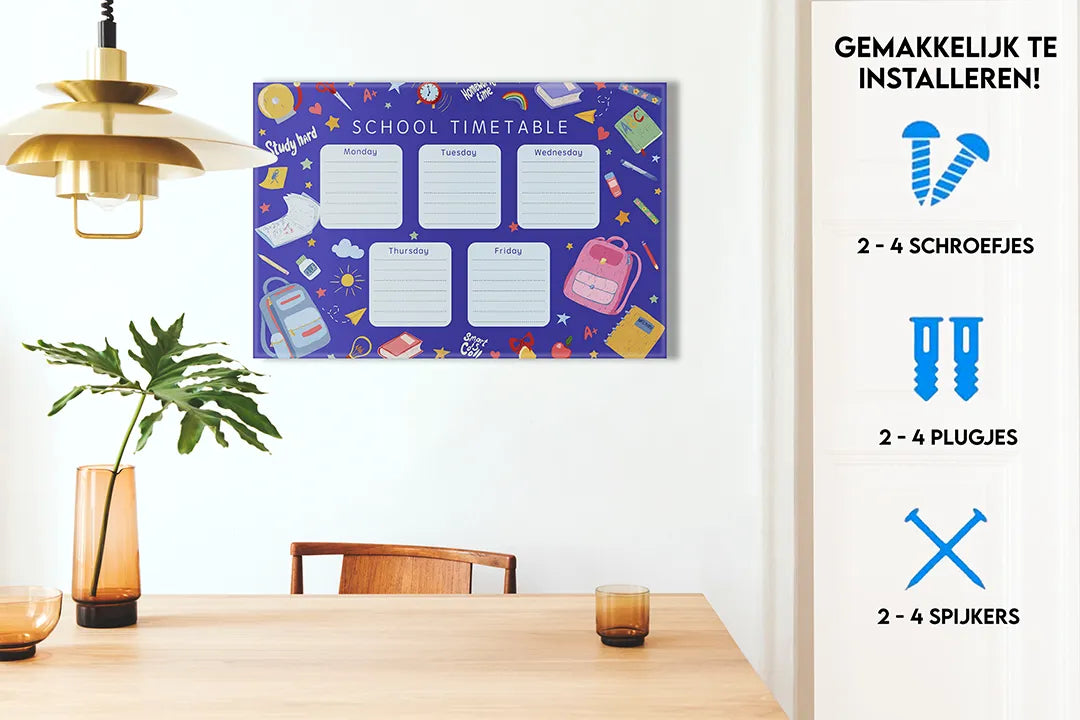 Metalen magneetbord voor schoolrooster - kleurrijk en functioneel – droog uitwisbaar & magnetisch