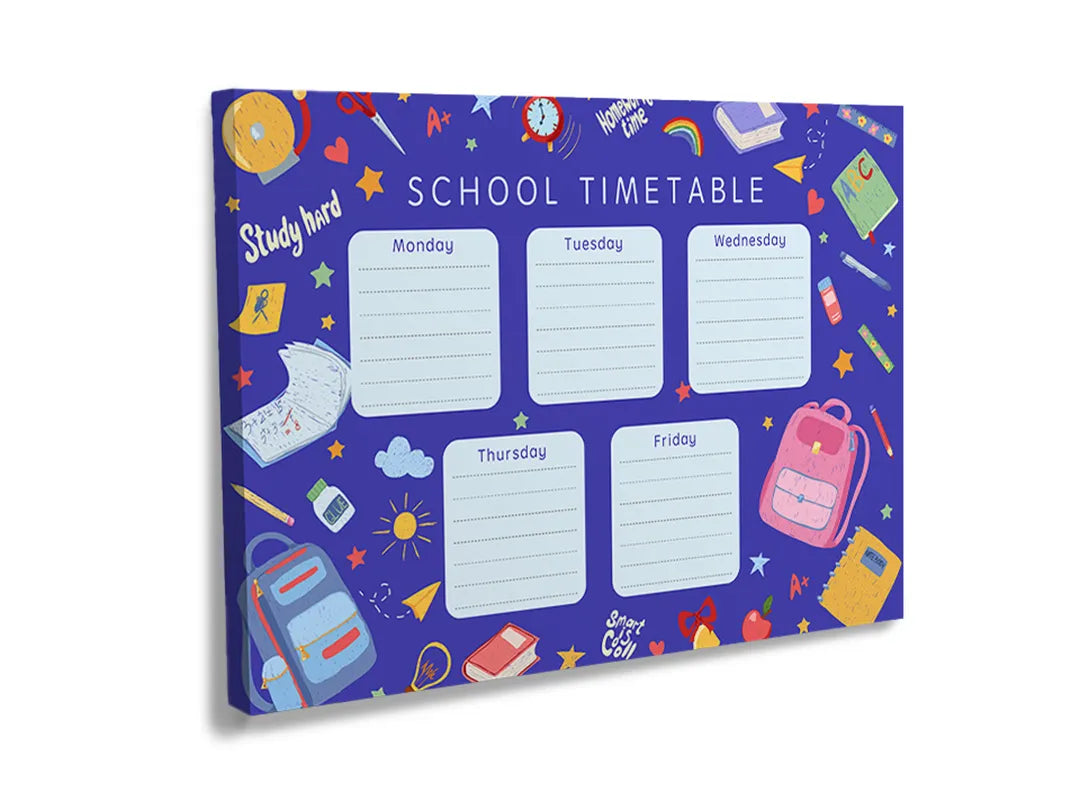 Kleurrijk metalen magneetbord voor schoolrooster met ruimte voor afspraken.