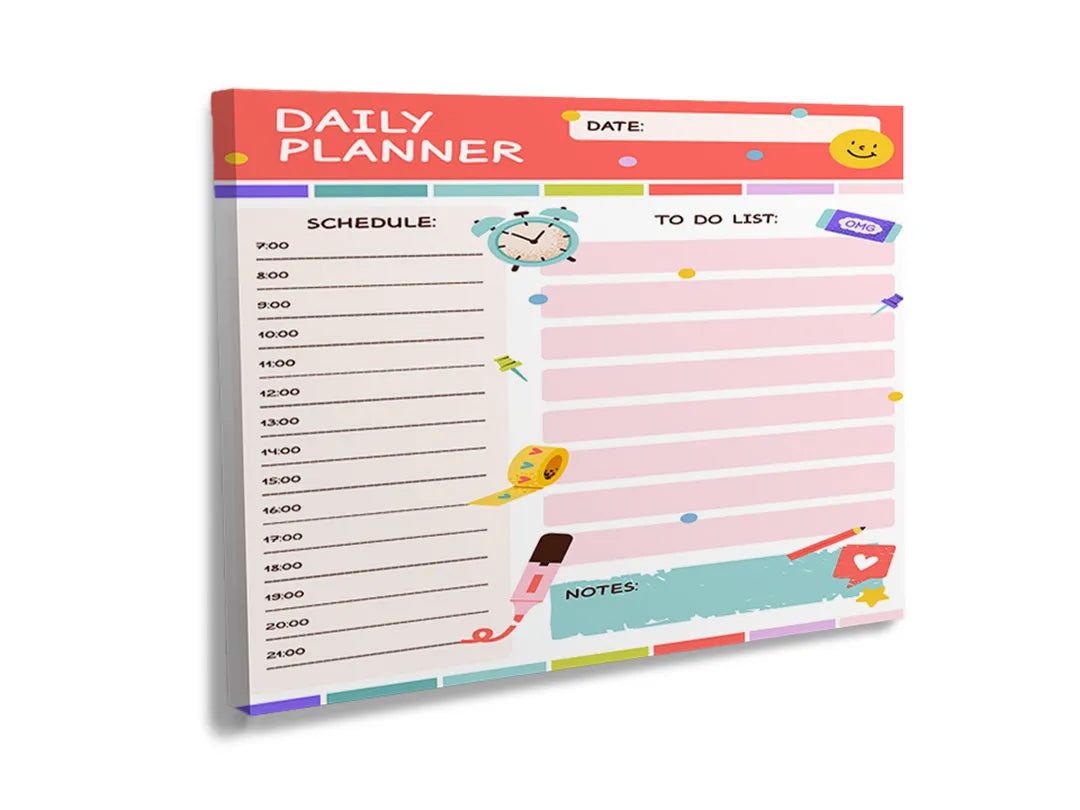 Kleurrijk metalen magneetbord voor dagelijkse planning met schema en notities.