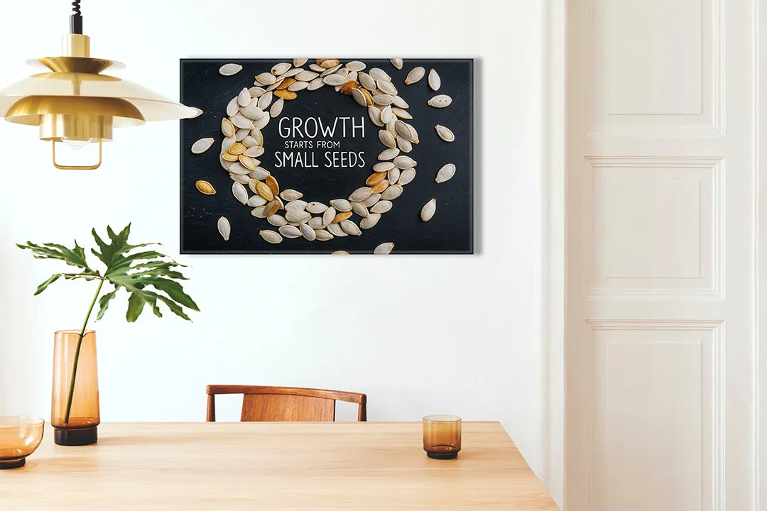 Metalen magneetbord met zaadjes en inspirerende tekst – droog uitwisbaar & magnetisch