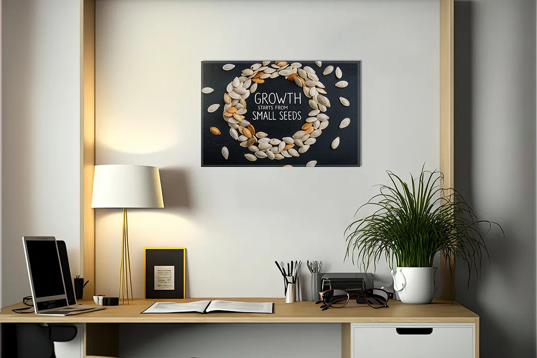 Metalen magneetbord met zaadjes en inspirerende tekst – droog uitwisbaar & magnetisch