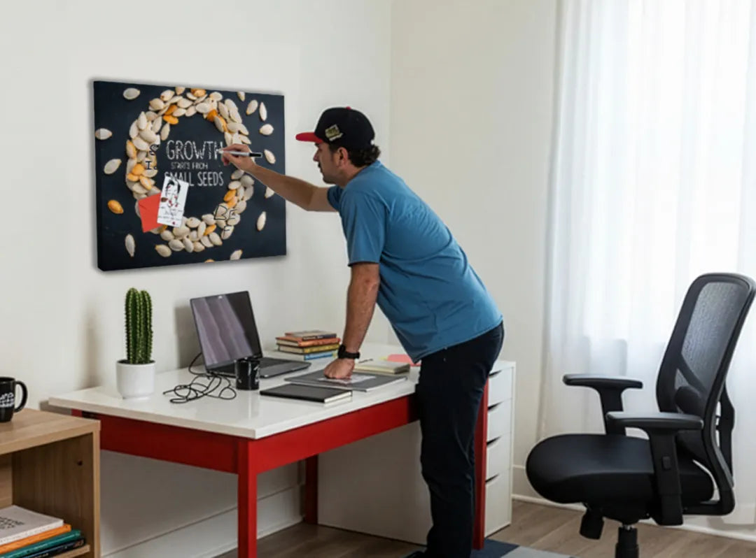 Metalen magneetbord met zaadjes en inspirerende tekst – droog uitwisbaar & magnetisch