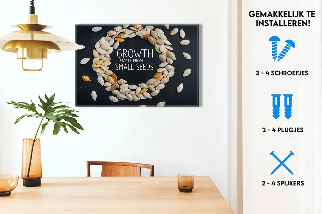 Metalen magneetbord met zaadjes en inspirerende tekst – droog uitwisbaar & magnetisch