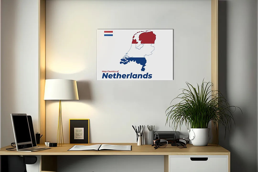 Metalen magneetbord met Nederland kaart en vlag – droog uitwisbaar & magnetisch