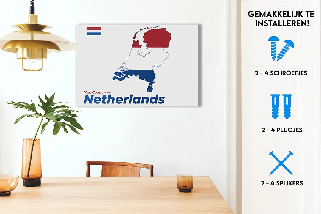 Metalen magneetbord met Nederland kaart en vlag – droog uitwisbaar & magnetisch