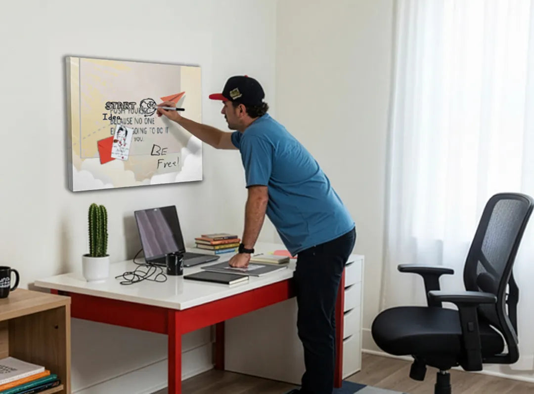 Inspirerend metalen magneetbord met papieren vliegtuig – droog uitwisbaar & magnetisch