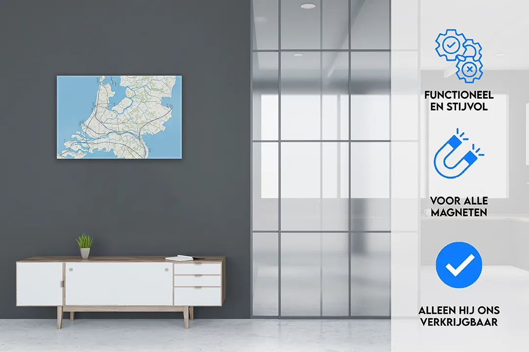 Metalen magneetbord met gedetailleerde landkaart – droog uitwisbaar & magnetisch
