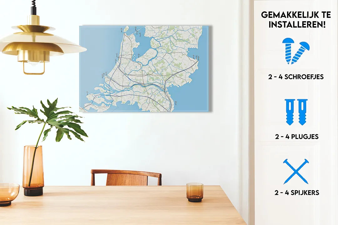 Metalen magneetbord met gedetailleerde landkaart – droog uitwisbaar & magnetisch